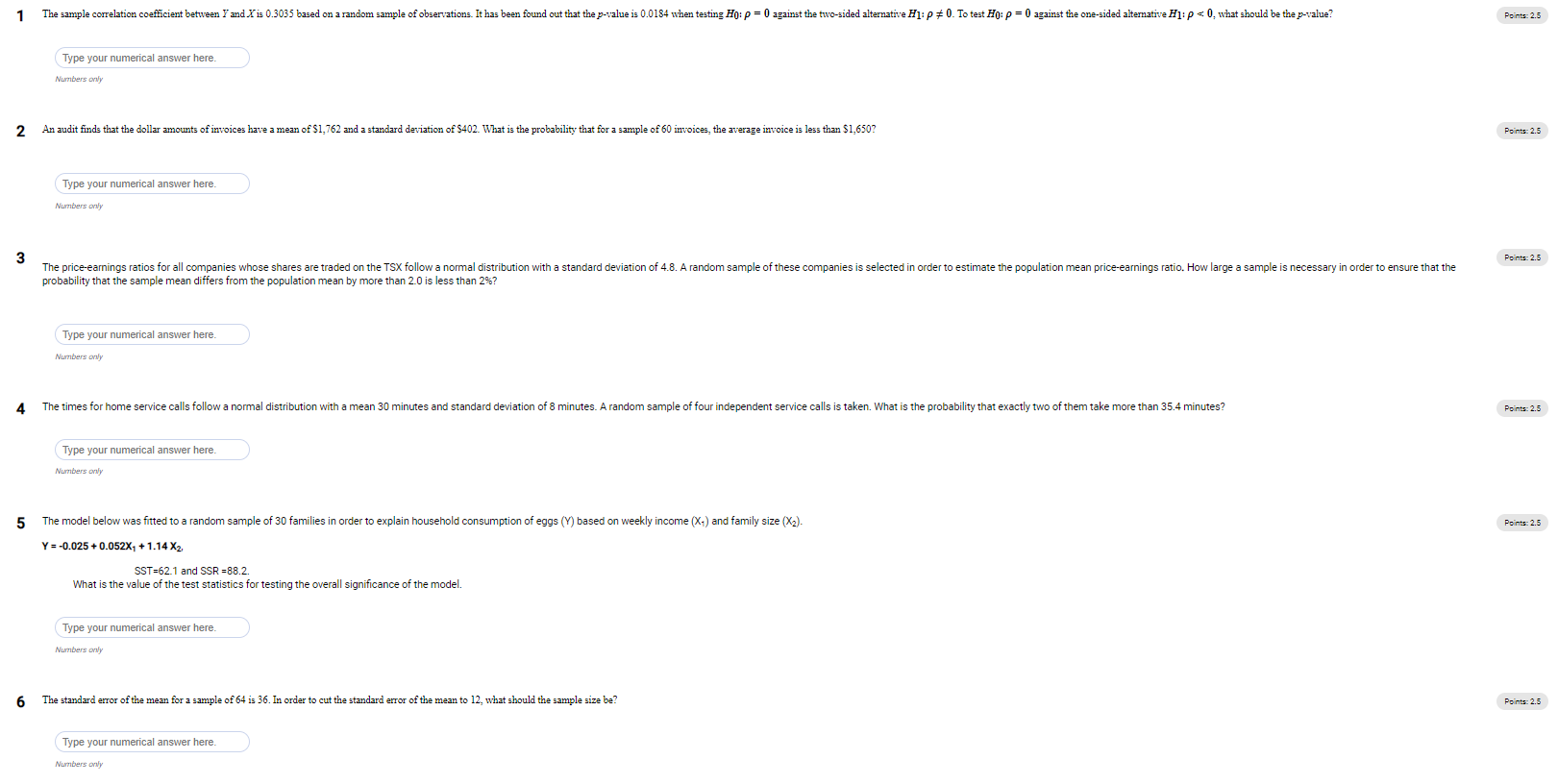  1 The sample correlation coefficient between ) and Y"is 0.3035 based