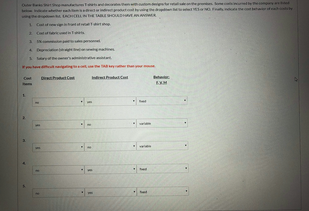 Please help me answer this question. Thank you! Outer Banks Shirt Shop