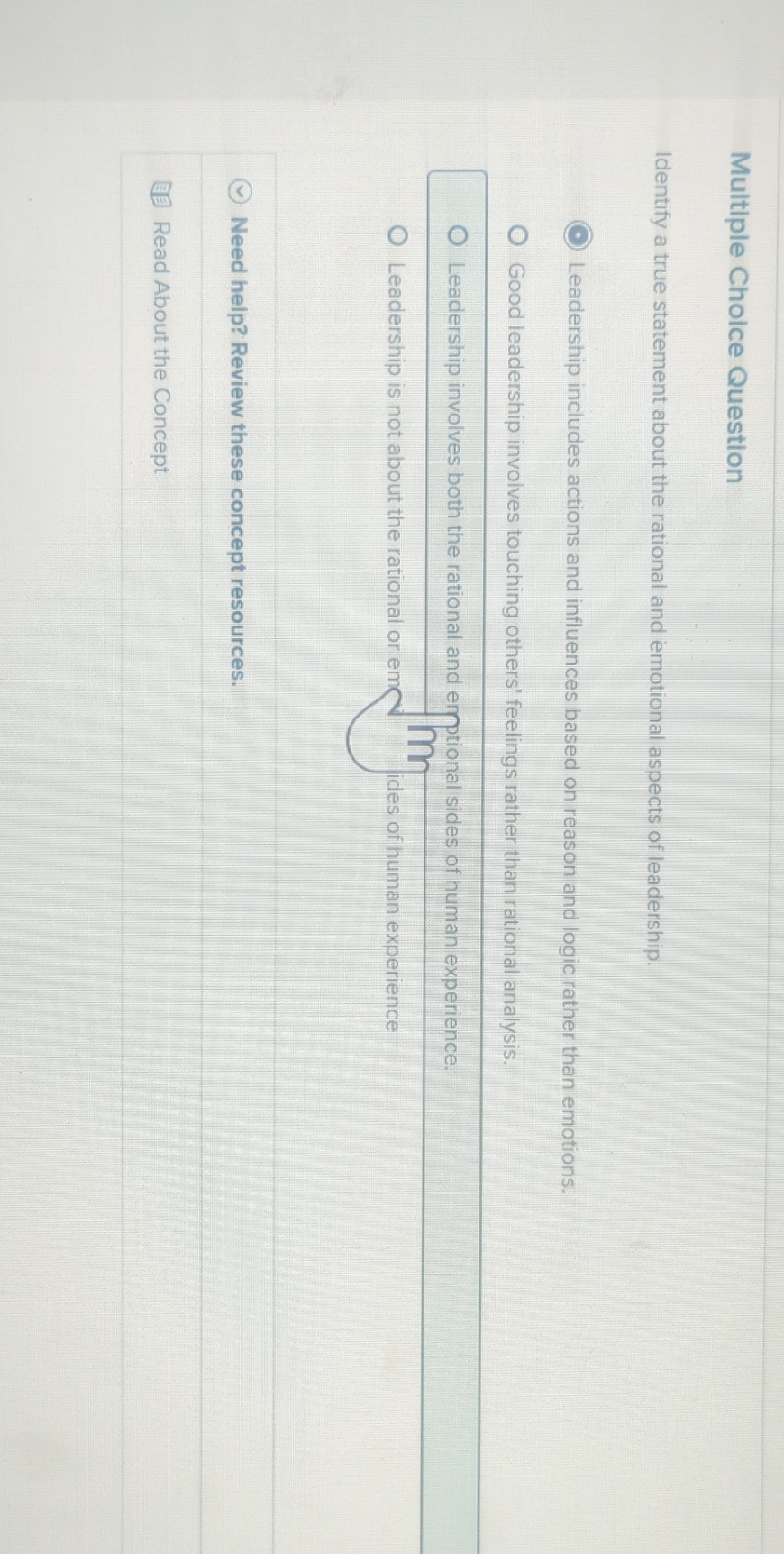  Multiple Choice Question Identify a true statement about the rational and