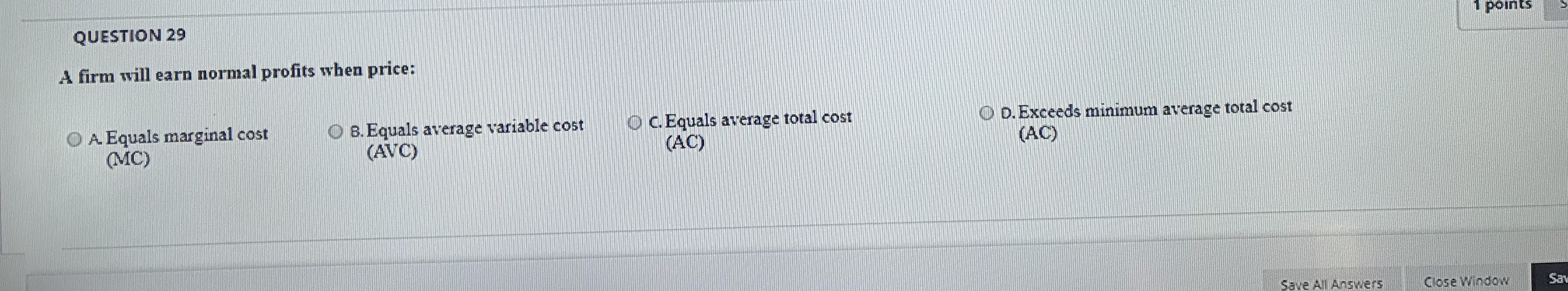 Which of the following statements is true? O A The marginal and