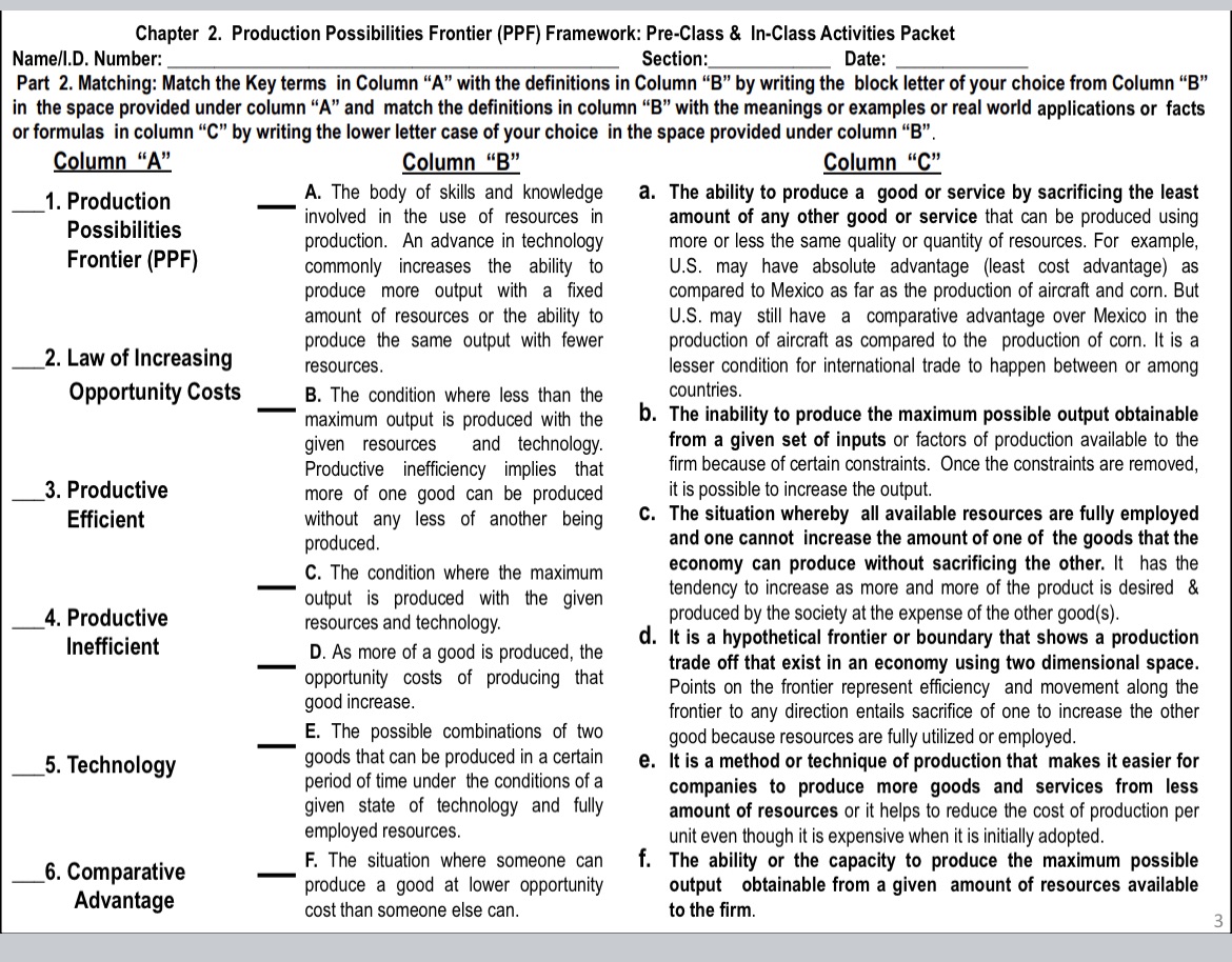 I need 1,3 and 5 Chapter 2. Production Possibilities Frontier (PPF) Framework: