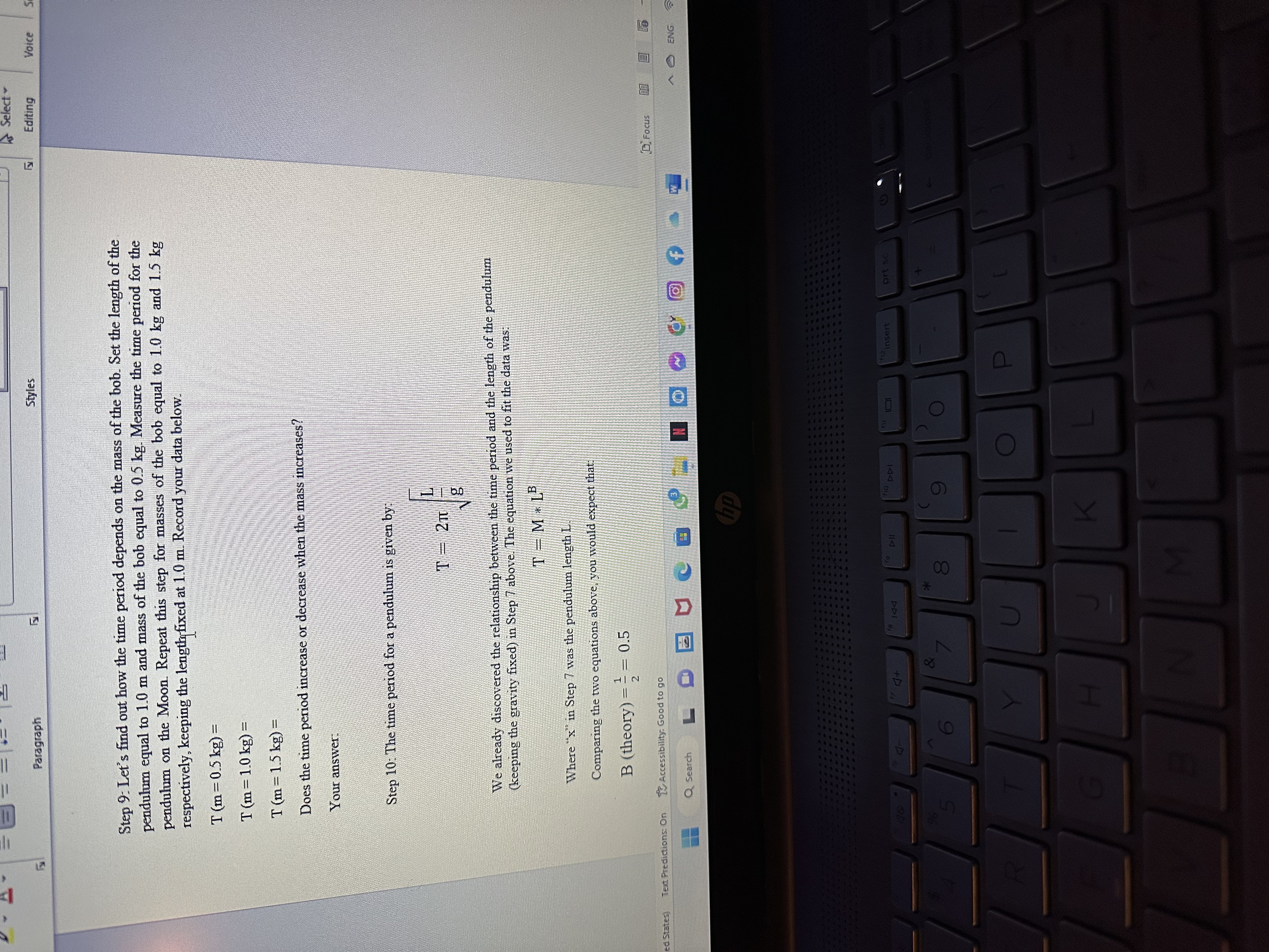 pendulum. When you are finished testing all the settings, click on the