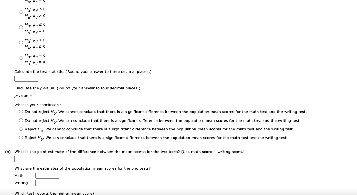 question. A standardized exam consists of three parts: math, writing, and critical