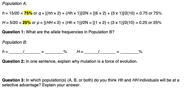 Population A: h = 15/20 = 75% or q = [(hh