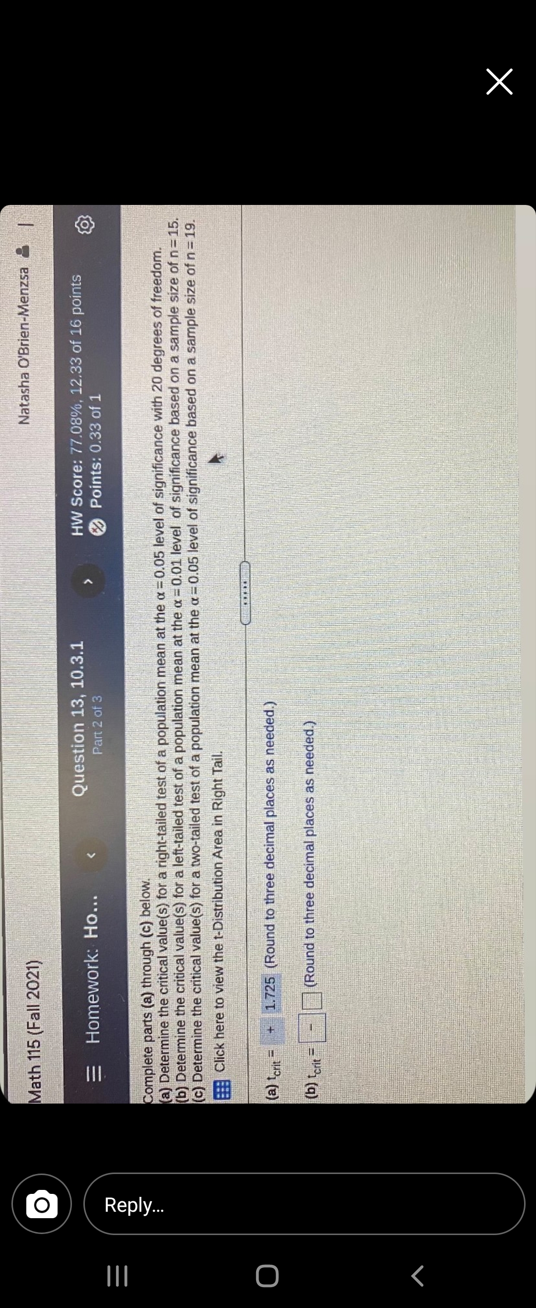 Please help me with this O Math 115 (Fall 2021) Natasha O'Brien-Menzsa