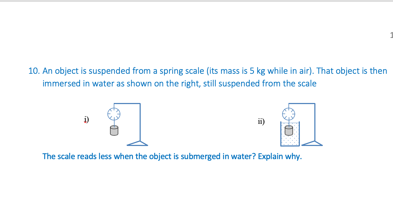 10. An object is suspended from a spring scale (its mass