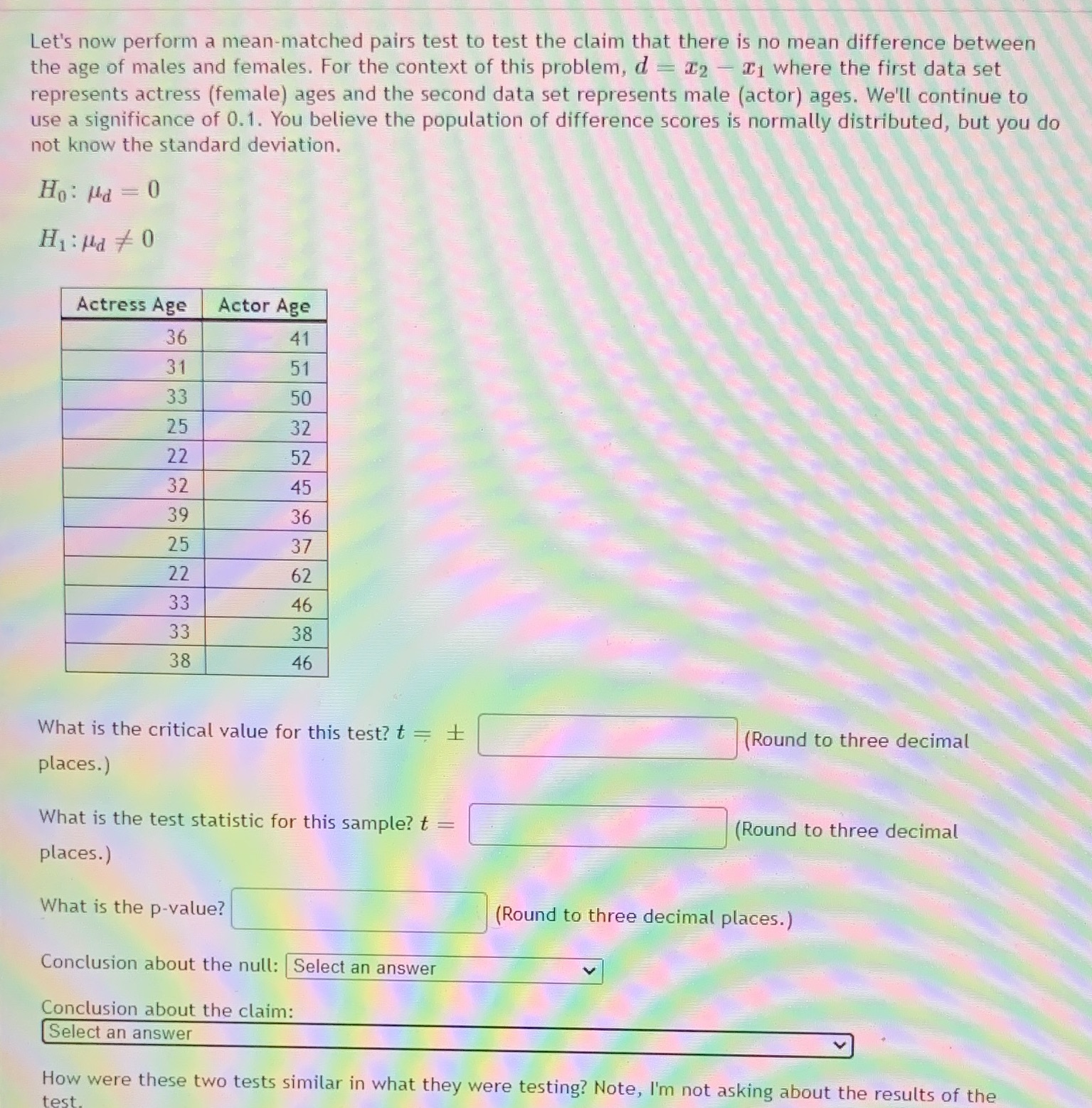 Please help me with this question Let's now perform a mean-matched pairs