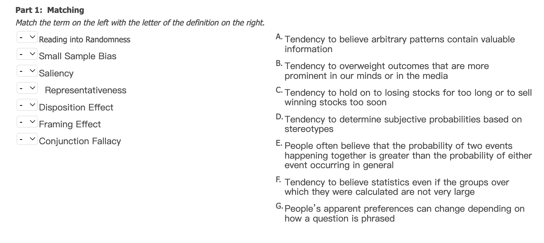  Part 1: Matching Match the term on the left with the