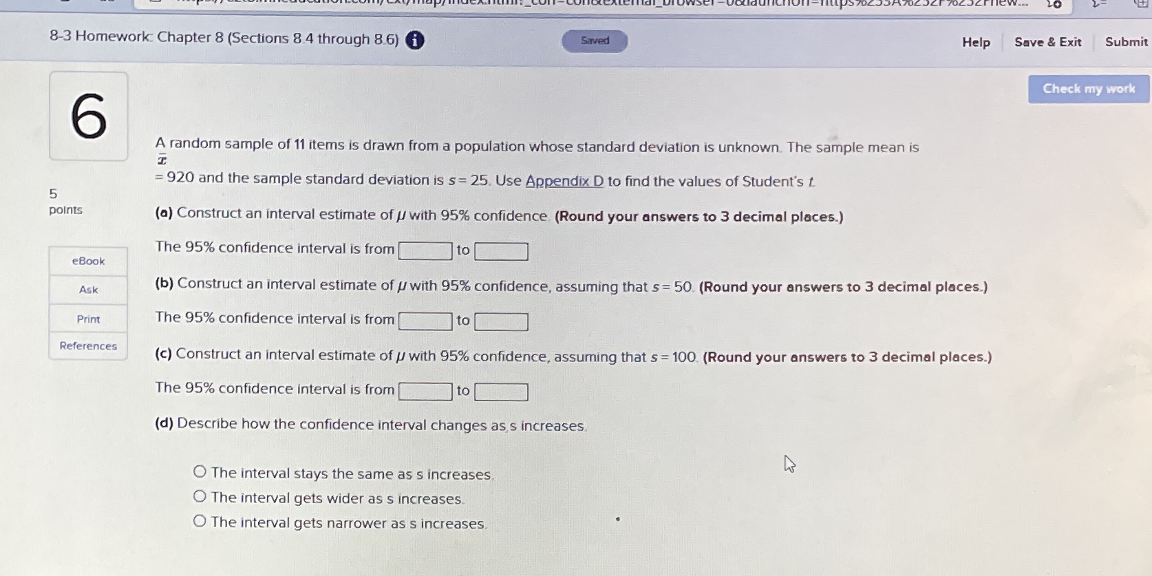 Question 6 20 8-3 Homework Chapter 8 (Sections 8.4 through 8.6) i