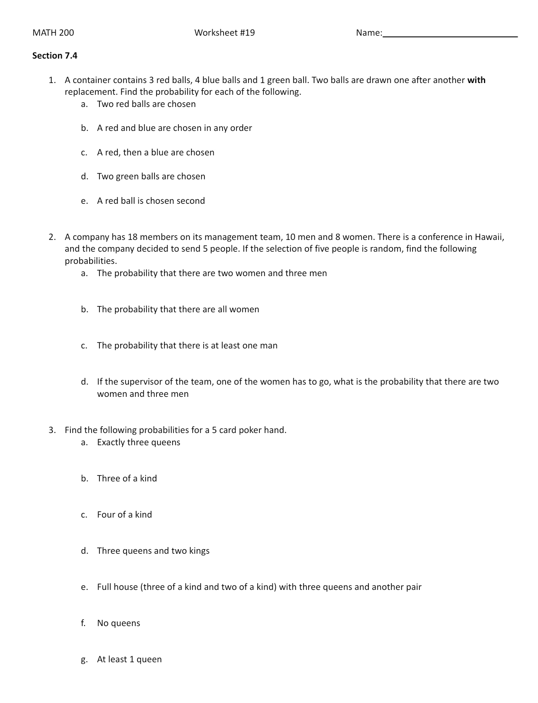 finite Math 200 Question Help MATH 200 Worksheet #19 Na me: Section