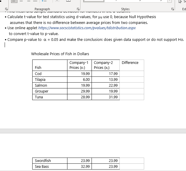 Table below shows prices for specific fish product manufactured by two different