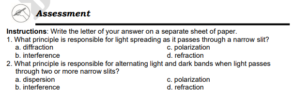 letter of the answer on a separate sheet of paper. 1. What