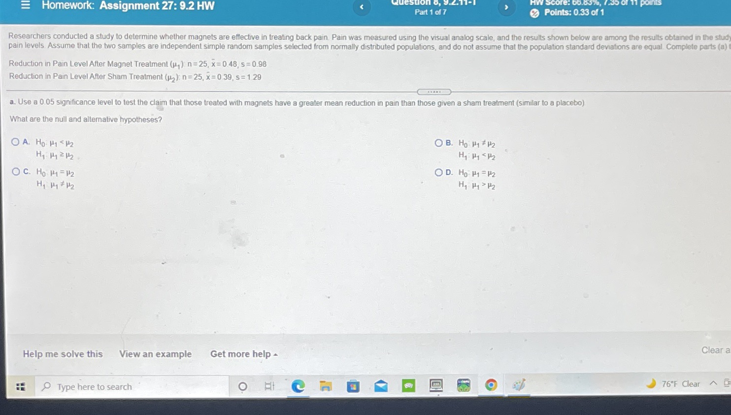 As this is a 7 part question pls provode test statistic, t