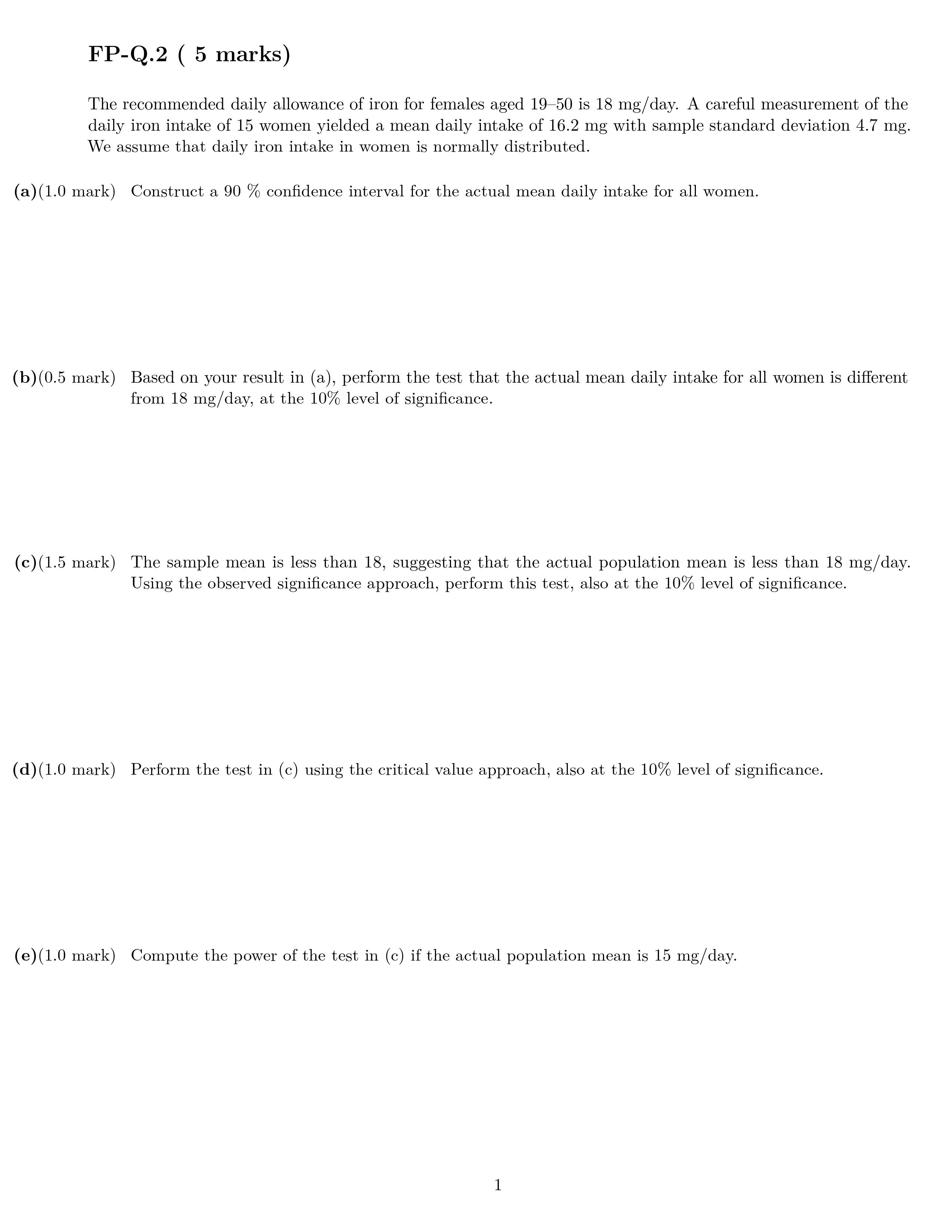 question 2 FP-Q.2 ( 5 marks) The recommended daily allowance of iron