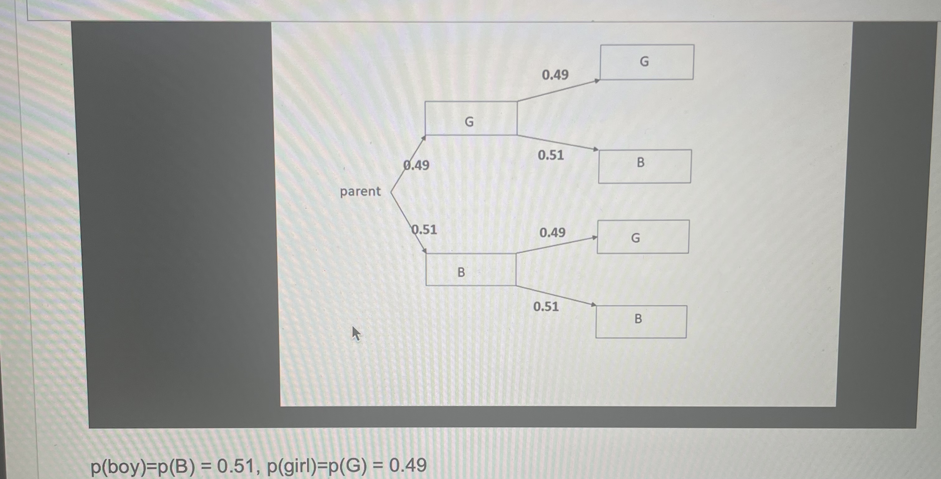 birth to a girl a. 1.000 b. 0.2499 c. 0.2401 Od.0.5100 Oe.