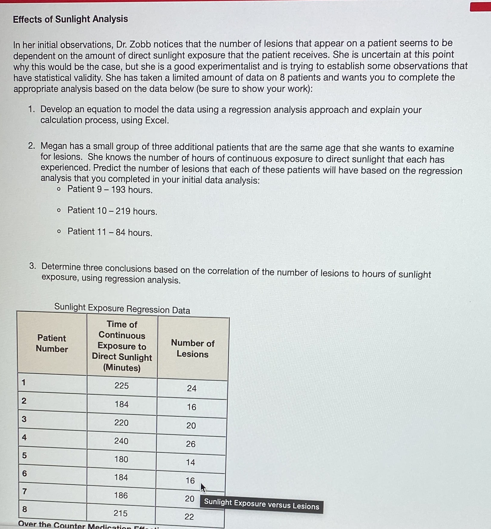 Use data and provide a scattered graph in excel. (Add treadline)Provide an