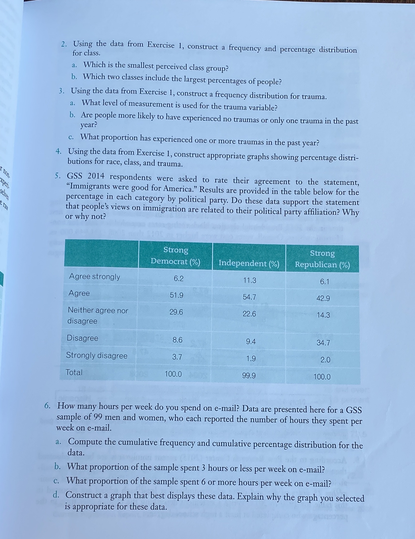 1-6 2. Using the data from Exercise 1, construct a frequency and