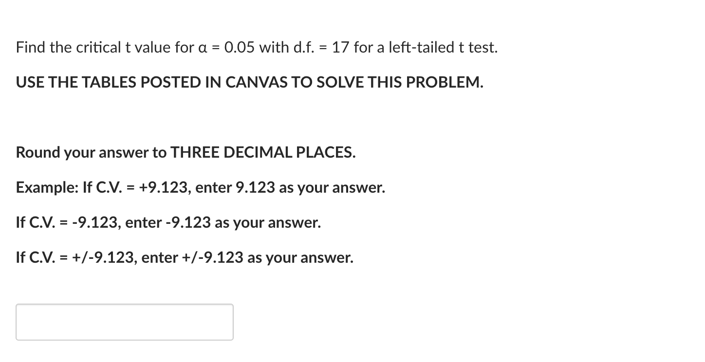  Find the critical t value for a = 0.05 with d.f.