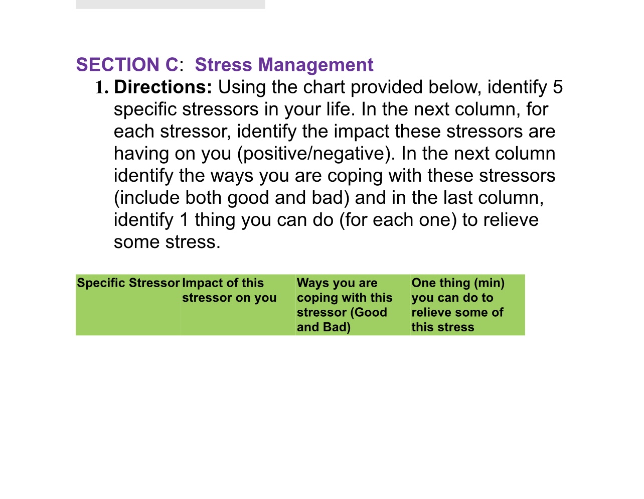 start by making a list of the top 5 priorities in your