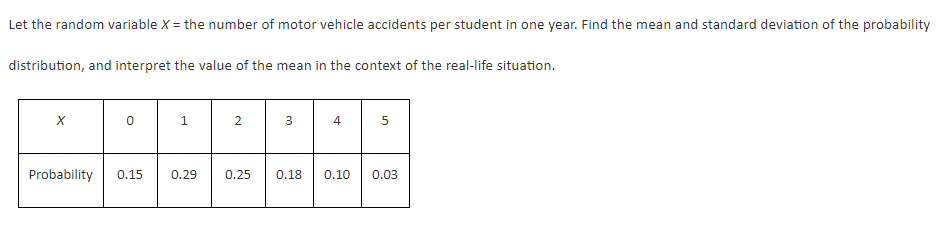 Question 1: Let the random variable X = the number of motor