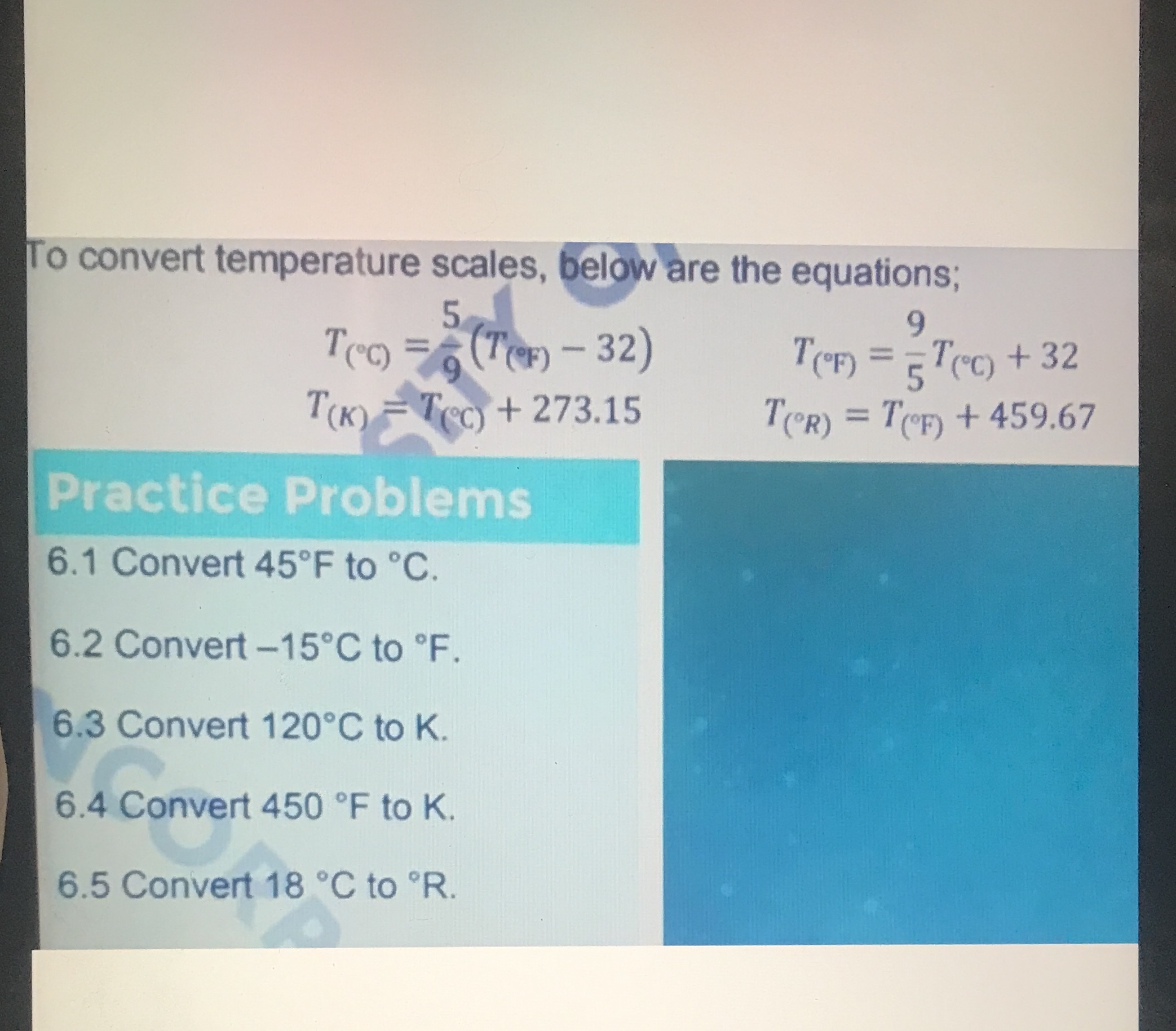 Use the equations above with solution.thank you To convert temperature scales, below