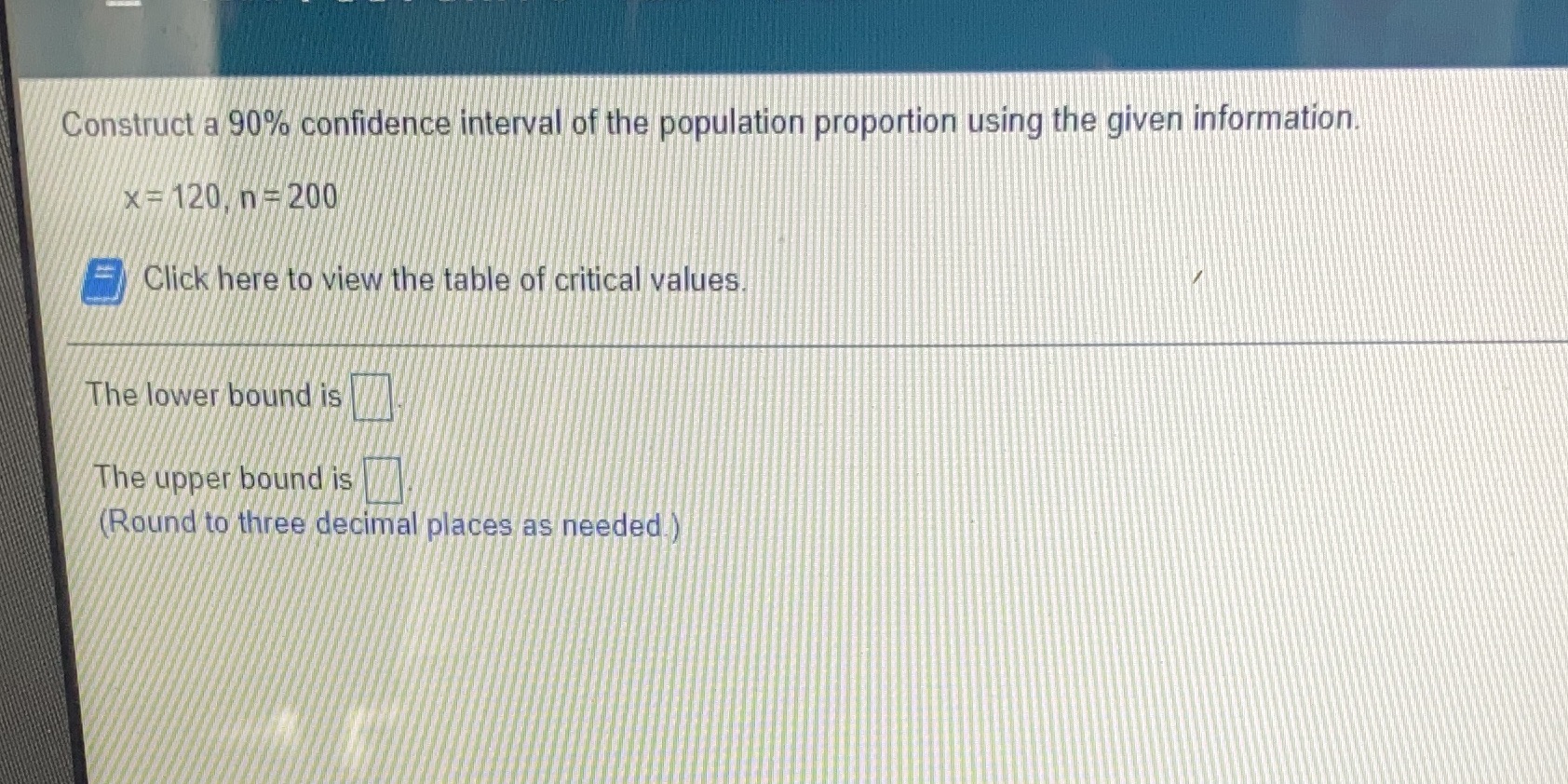  Construct a 90% confidence interval of the population proportion using the