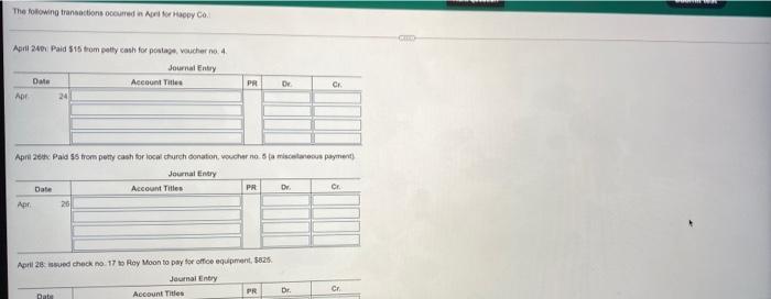 cash record as needed. b. Replenish the petty cash fund on April