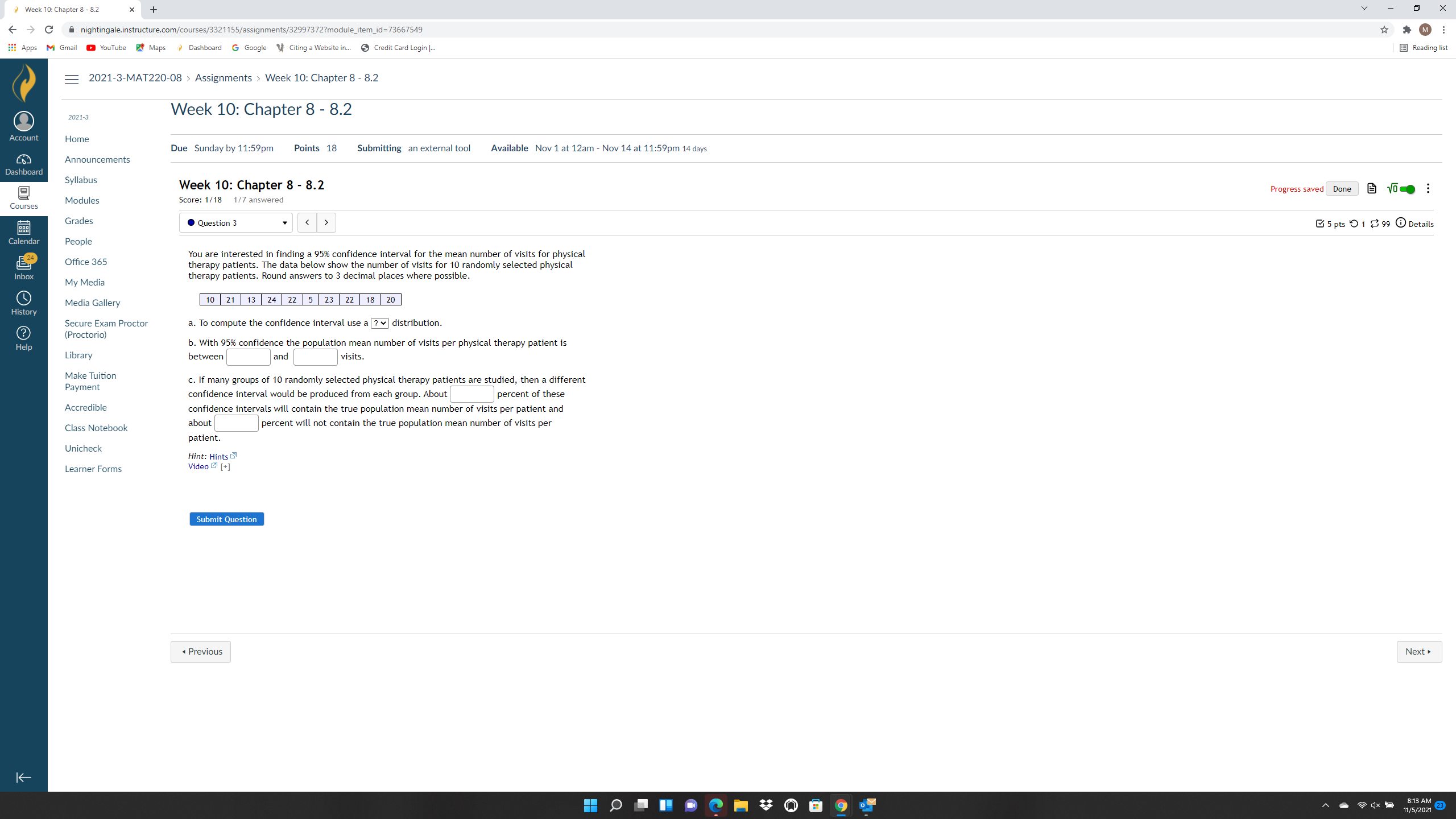  Week 10: Chapter 8 - 8.2 x nightingale.instructure.com/courses/3321155/assignments/32997372?module_item_id=73667549 M : Apps