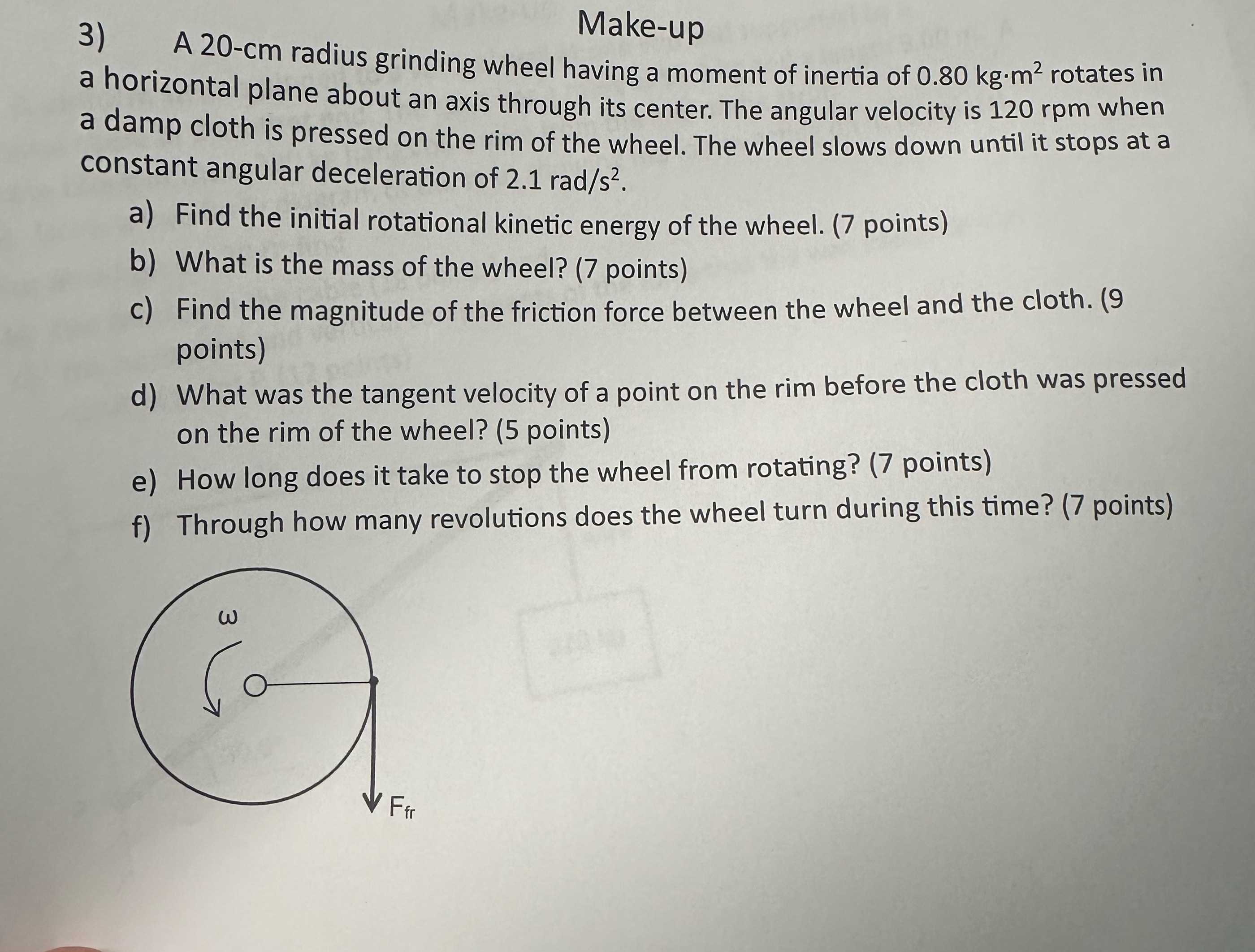 Q3. 3) Make-up A 20-cm radius grinding wheel having a moment of