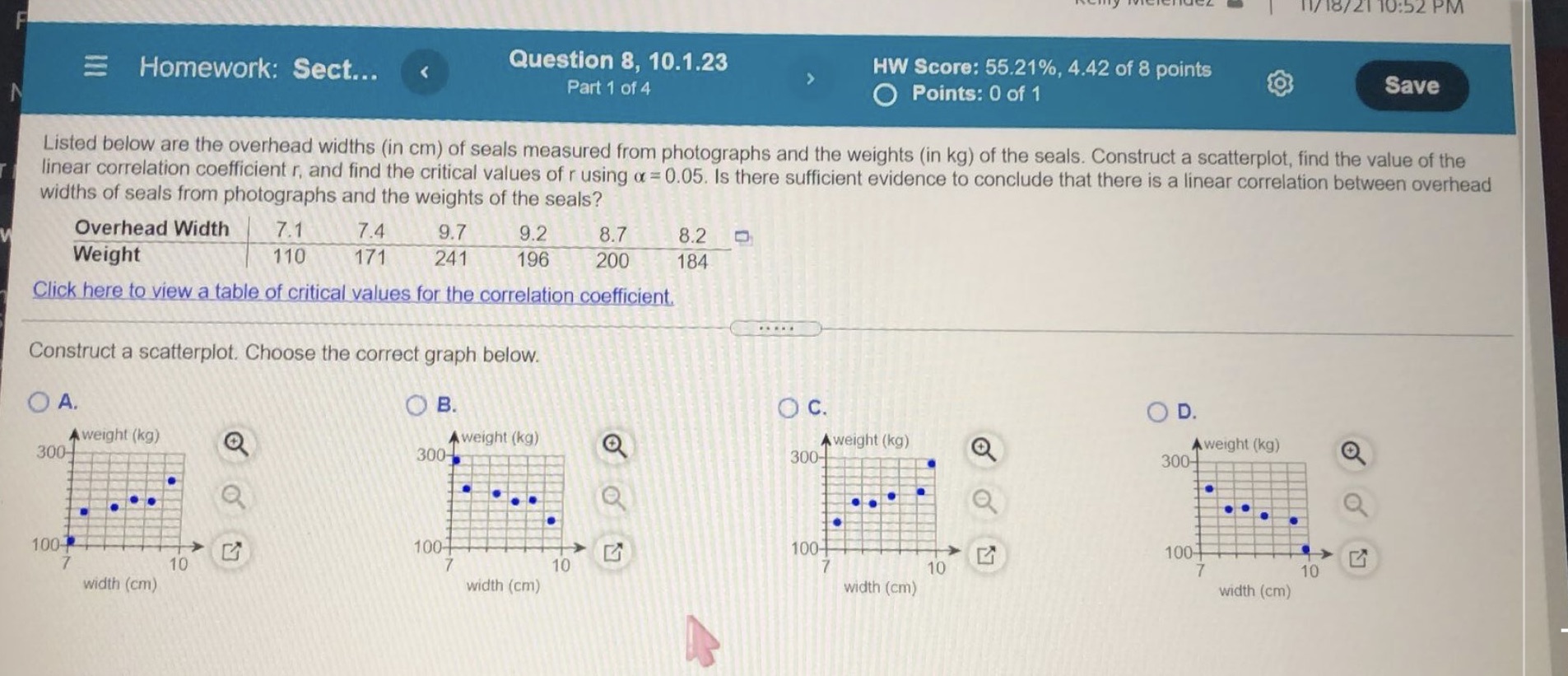 What is the correlation , critical values , step by step ,