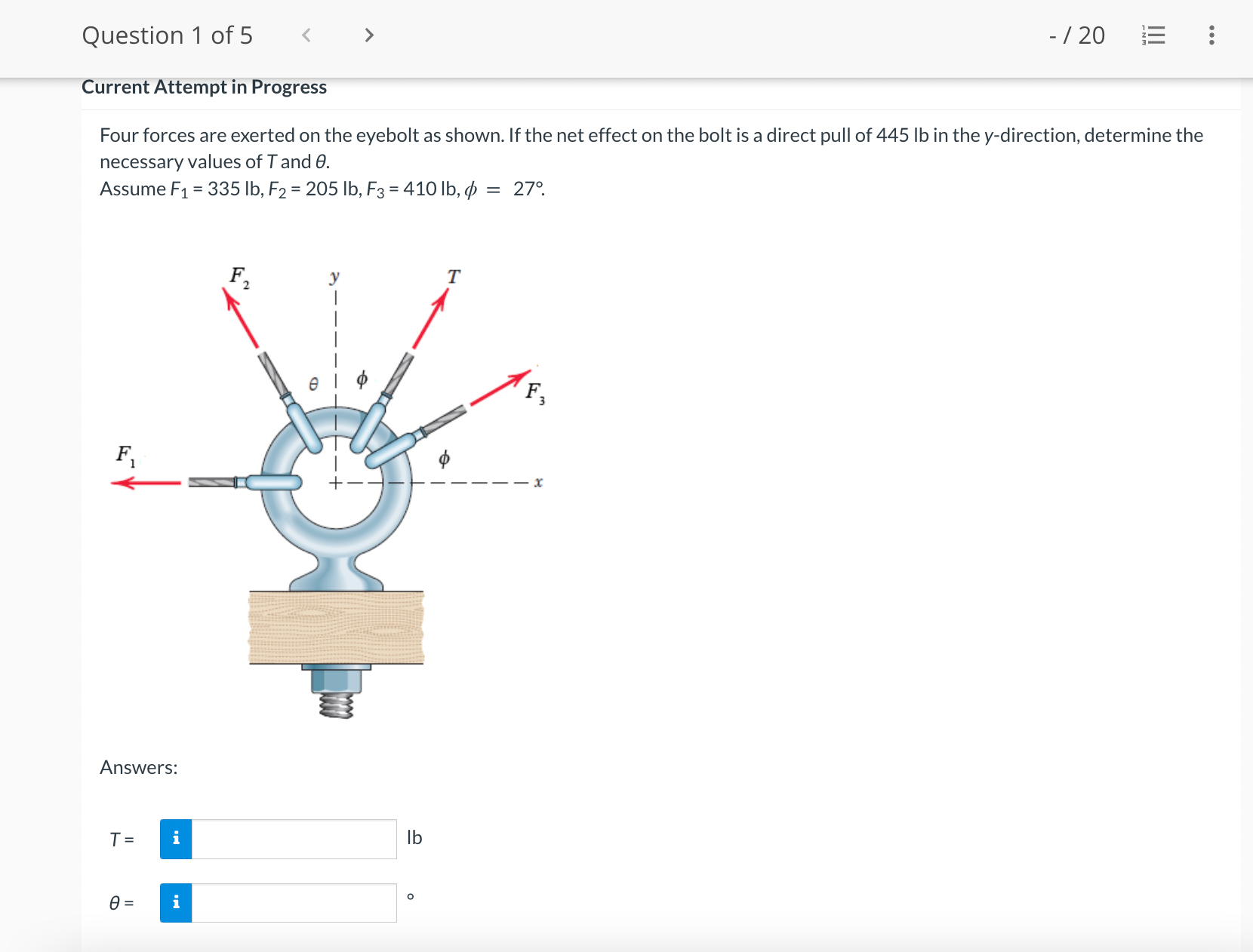 Question 1 of 5 Current Attempt in Progress - / 20 Four