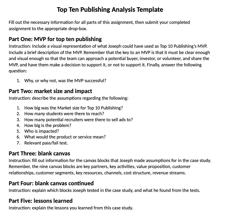  Top Ten Publishing Analysis Template Fill out the necessary information for