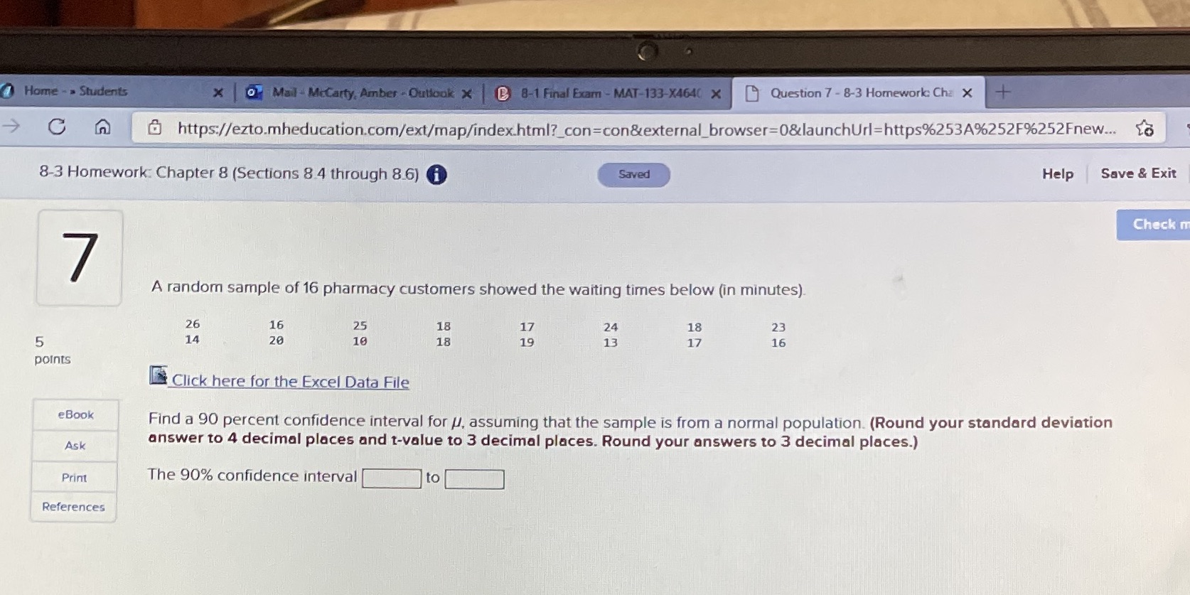 Question 7 Home - > Students x 0 Mail - Mccarty, Amber