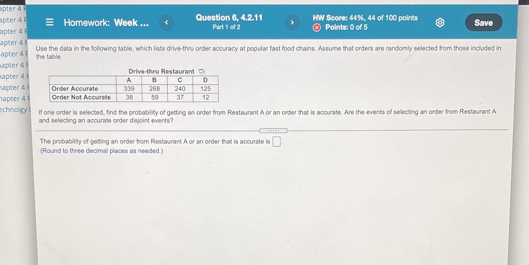Two part questionNext question after The probability of getting two orders from