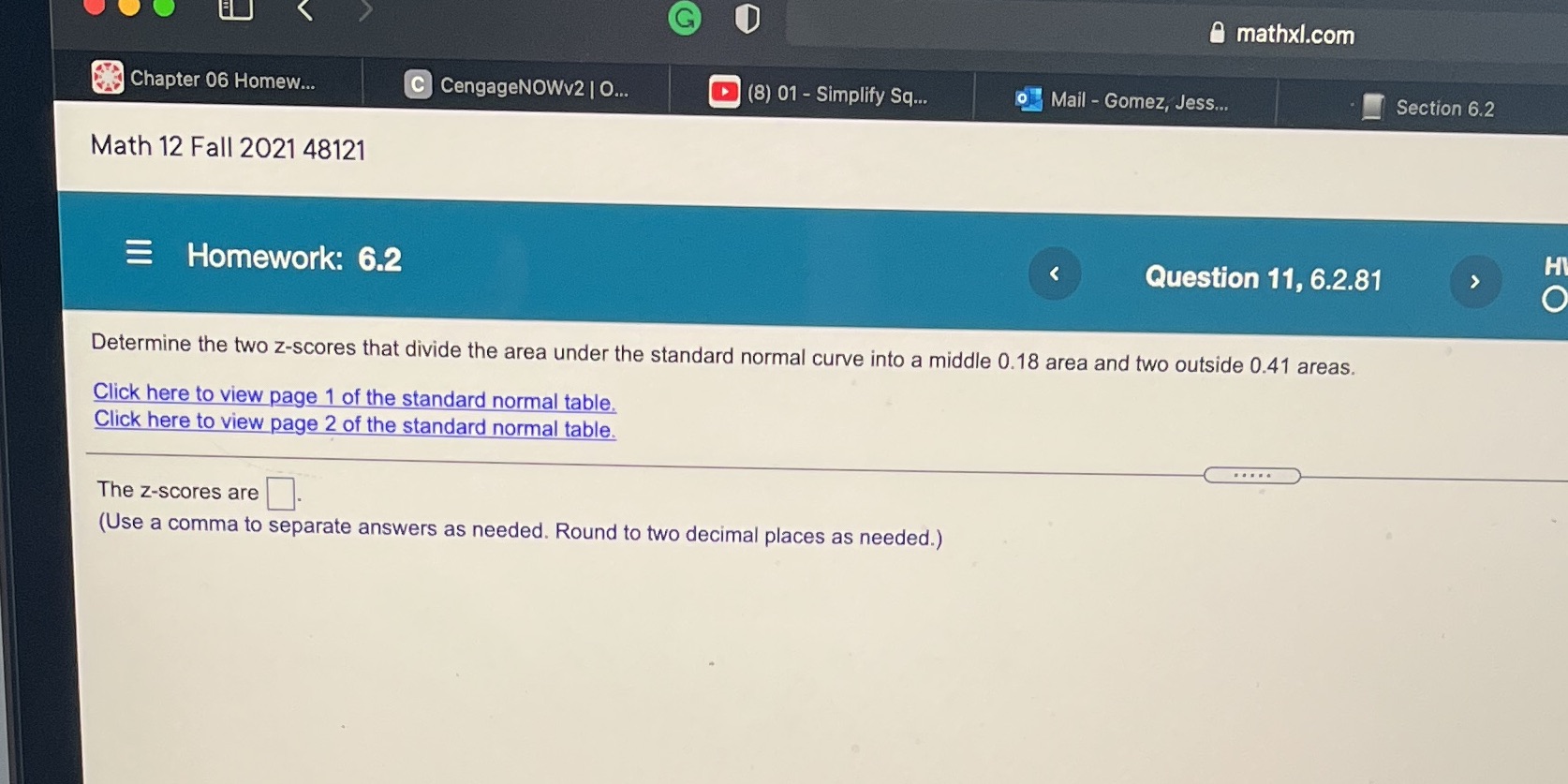 B mathxl.com Math 12 Fall 2021 48121 Homework: 6.2 Question 11,