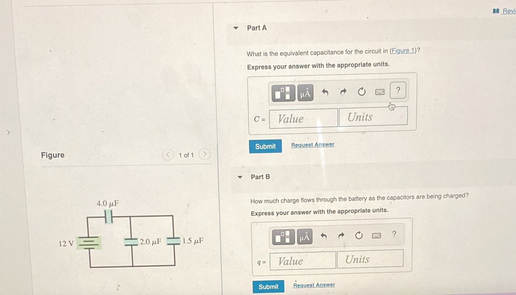 Rev Part A What is the equivalent capacitance for the circuit