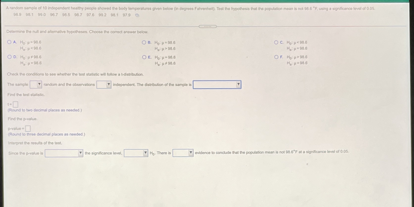 Please someone help me im stuck A random sample of 10 independent