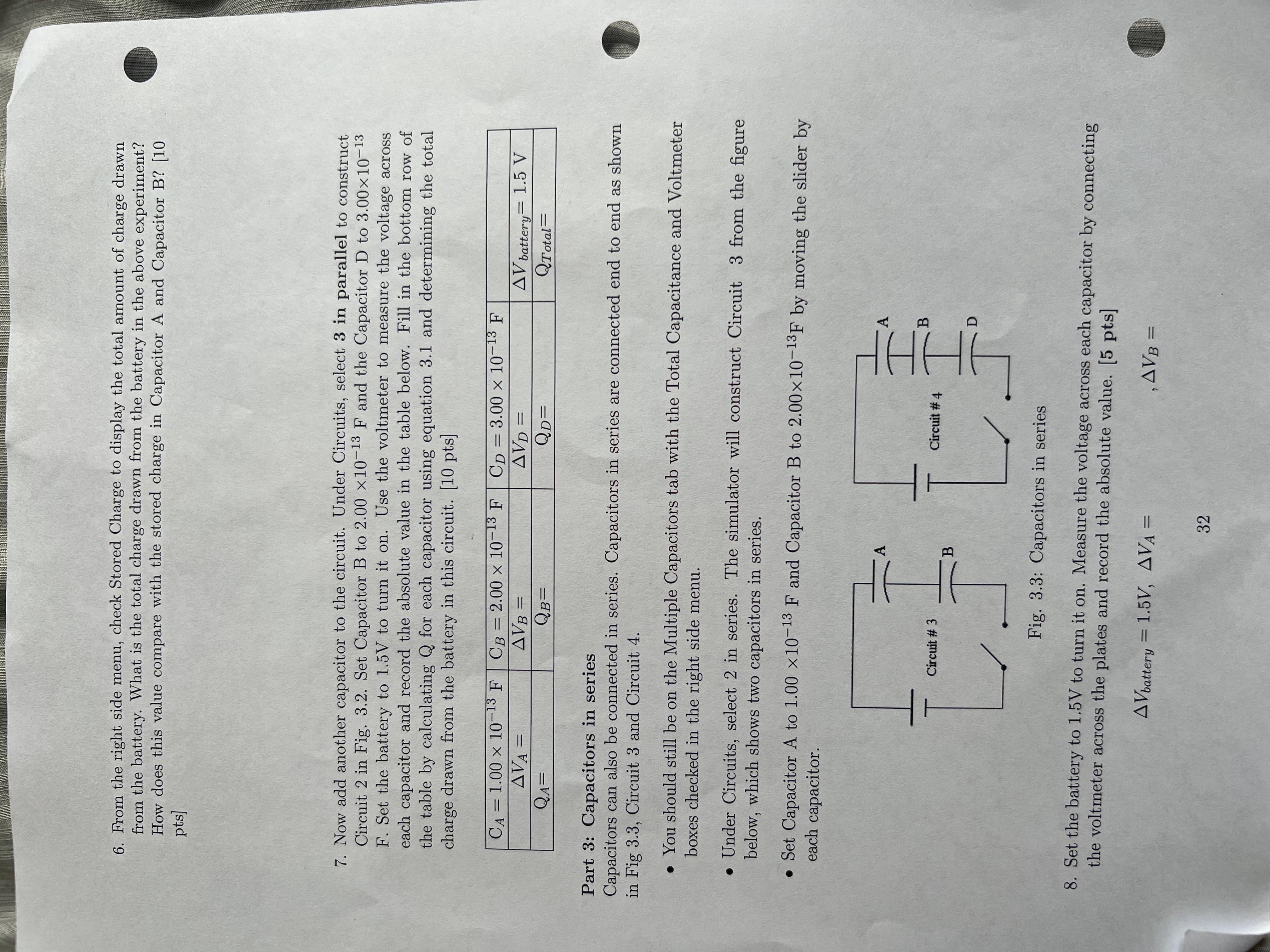 might serve? [5 pts] Part 2: Capacitors in parallel We can create