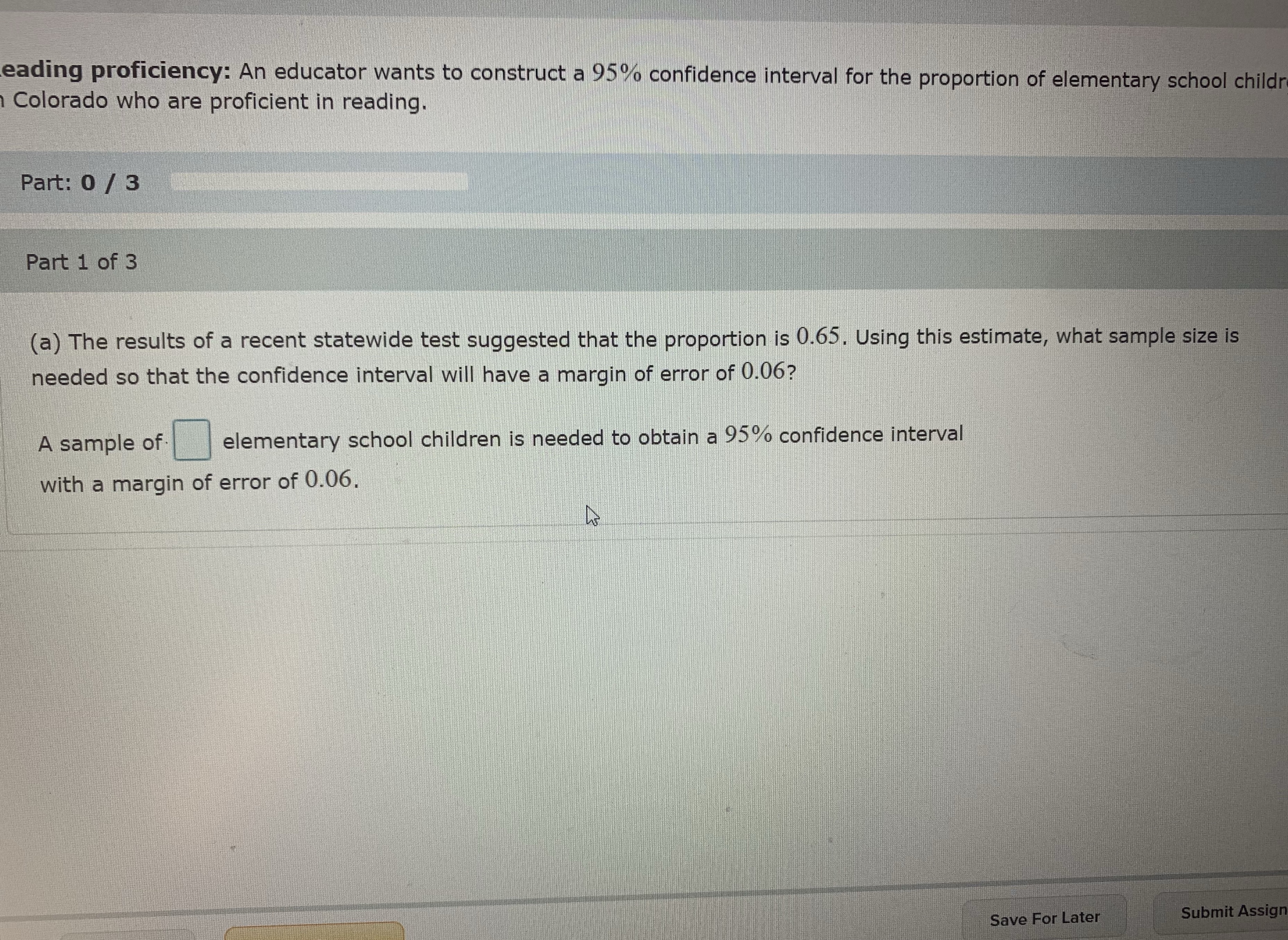 eading proficiency: An educator wants to construct a 95 % confidence