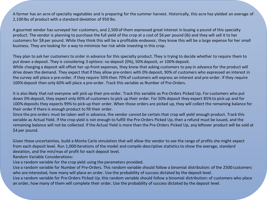 Please help on how to set this up in Excel. A farmer