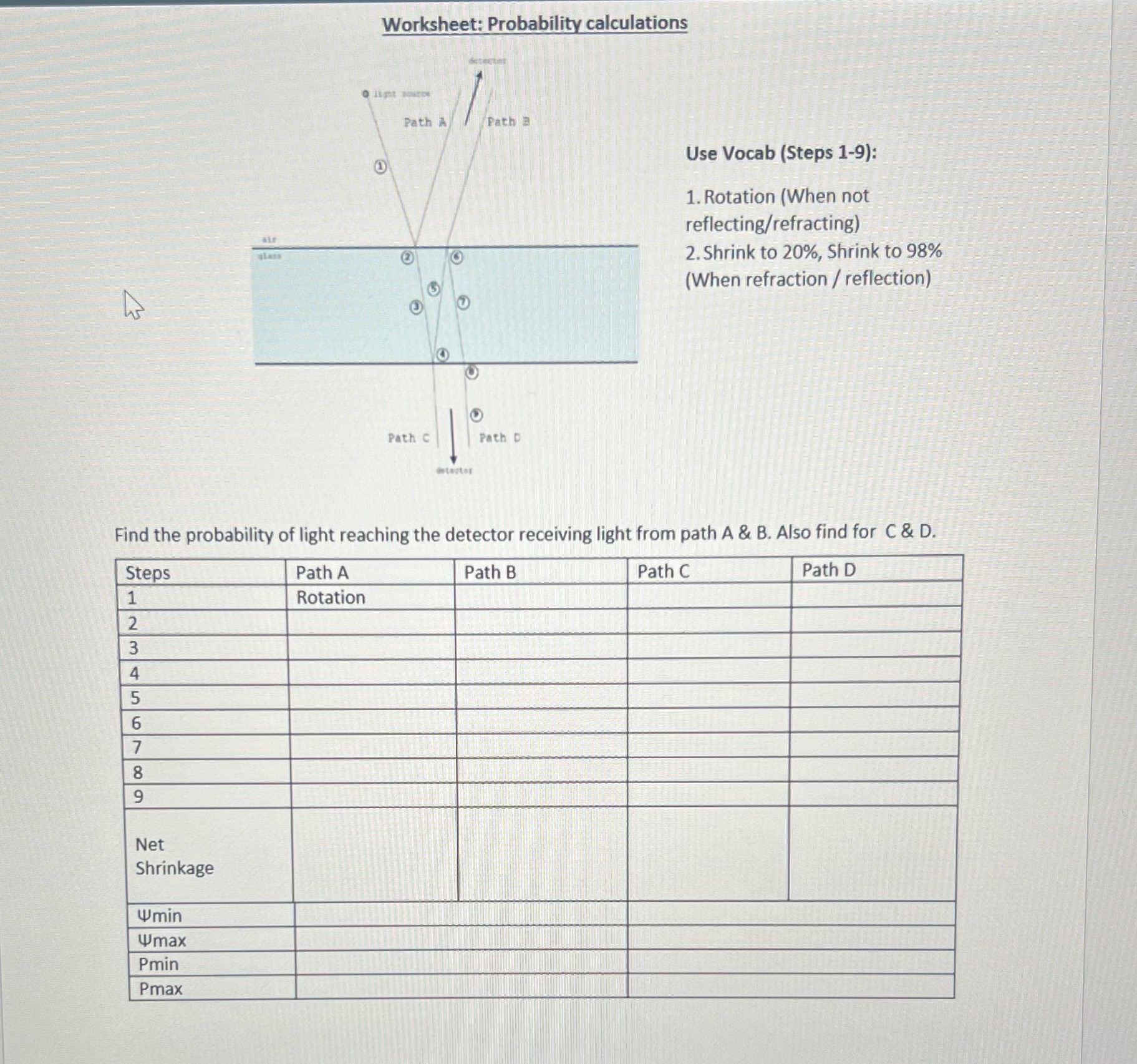  Worksheet: Probability calculations Path A Path = Use Vocab (Steps 1-9):