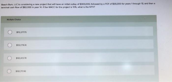  Beach Bum, LLC is considering a new project that will have