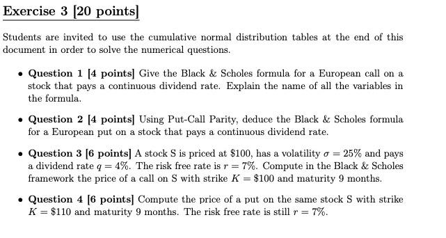  Exercise 3 (20 points Students are invited to use the cumulative