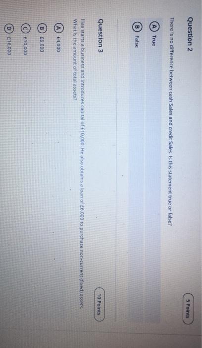  Question 2 5 Points There is no difference between cash Sales