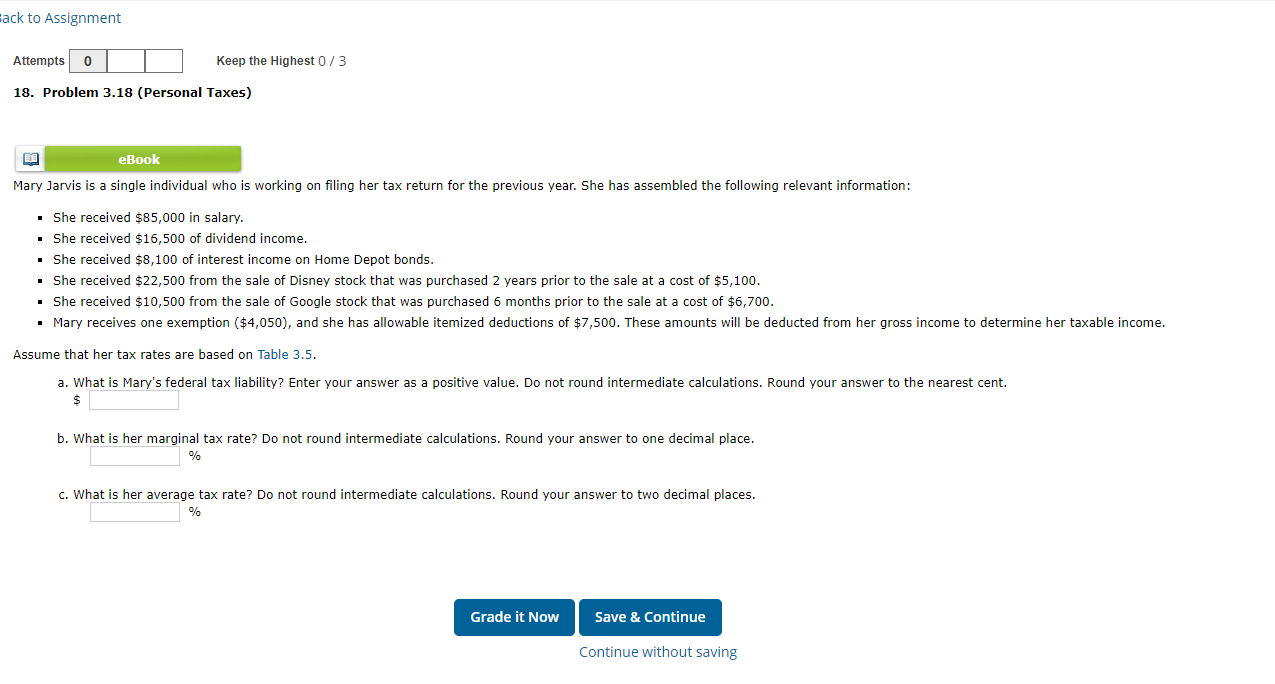  Eack to Assignment Attempts 0 Keep the Highest 0/3 18. Problem