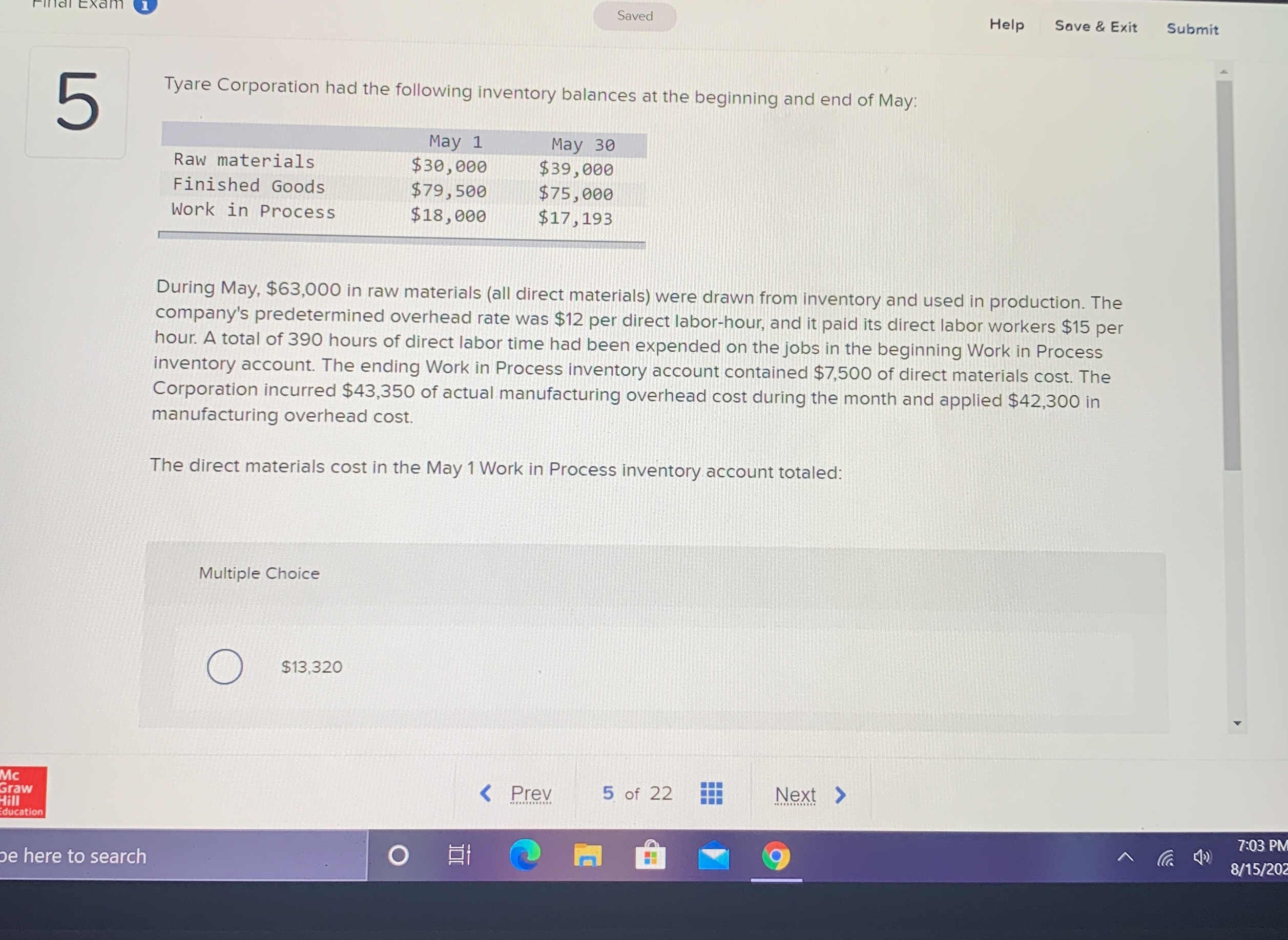 direct material cost for may 1 Saved Help Save & Exit Submit