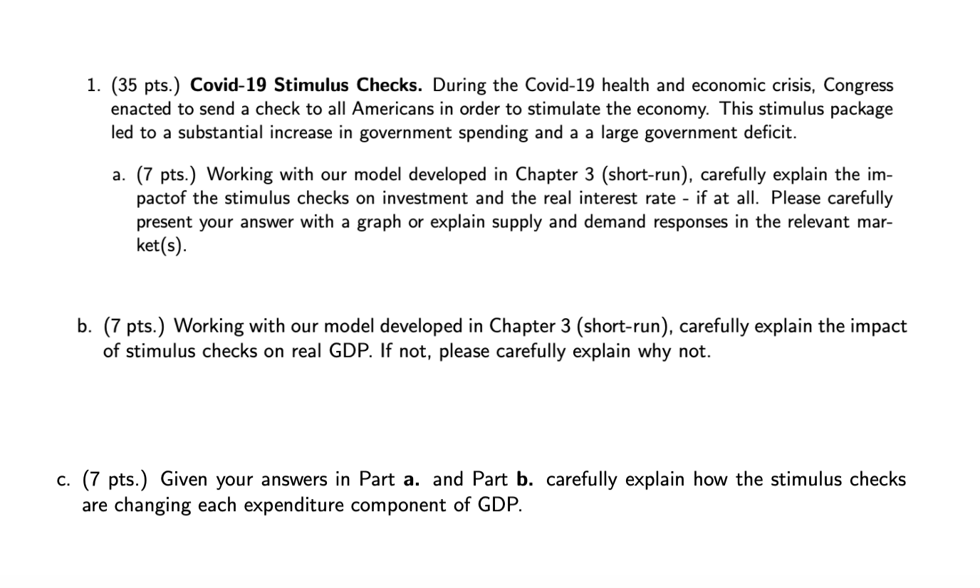 Questions are down 1. (35 pts.) Covid19 Stimulus Checks. During the Covid-19