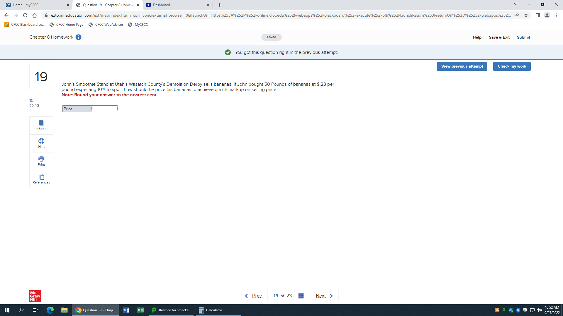  Home - myCFCC x 5 Question 19 - Chapter 8 Homew