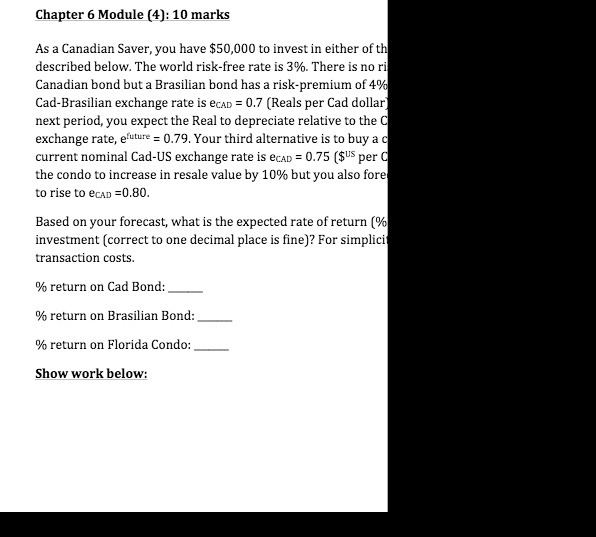  Chapter 6 Module (4): 10 marks As a Canadian Saver, you