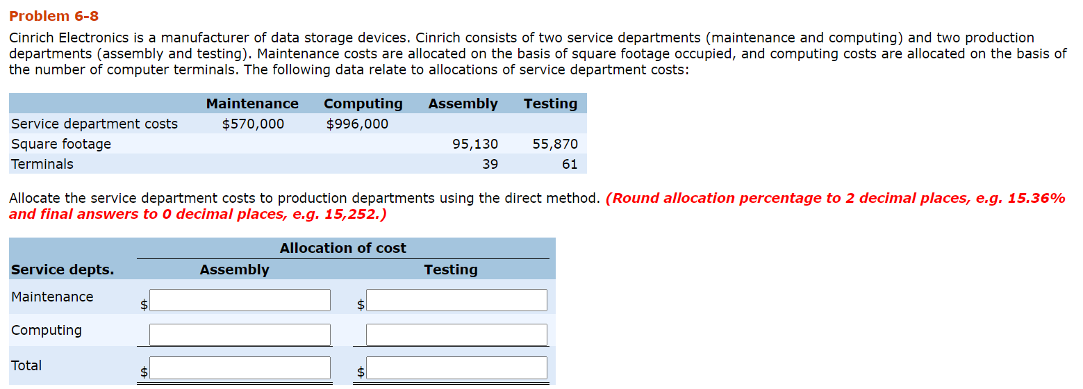 Hi, I have here a problem 6-8. Thanks. Problem 6-8 Cinrich Electronics